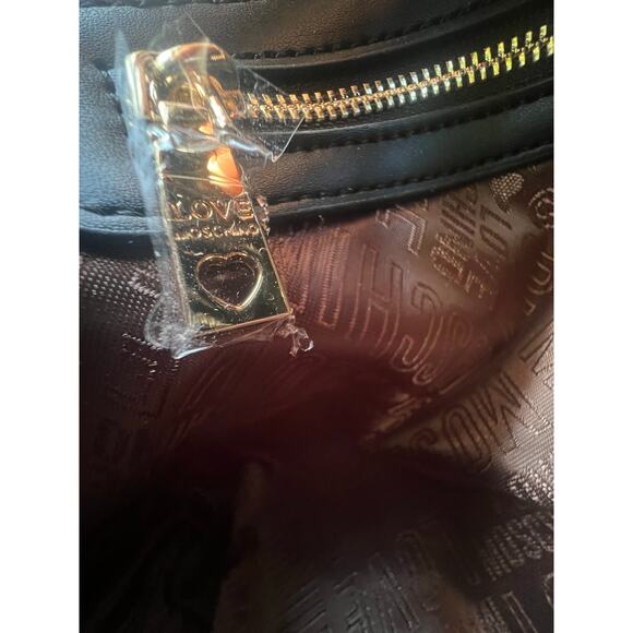 LOVE MOSCHINO Crossbody Bag PU Leather Branded Charms Zip Closure w/Dusty - Picture 8 of 15